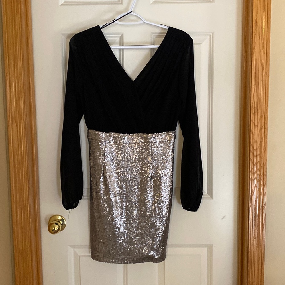 Double Zero dress, black chiffon with silver sequins